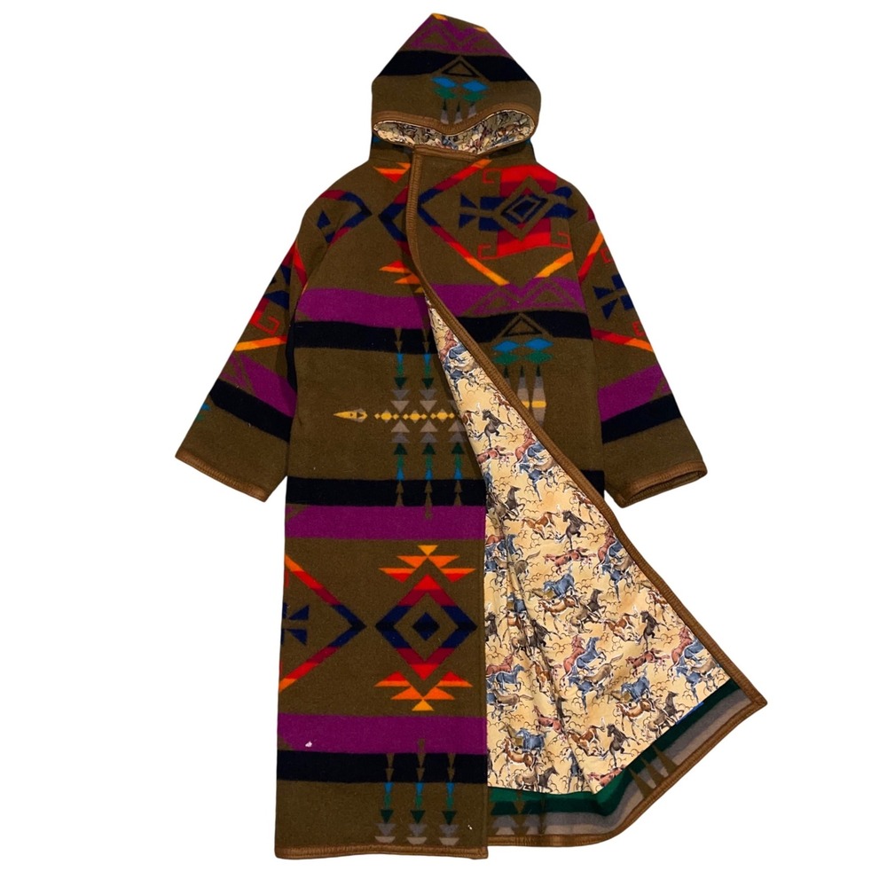 Pendleton Beaver State Custom Wool Blanket Coat Hooded Southwestern Horse Lining